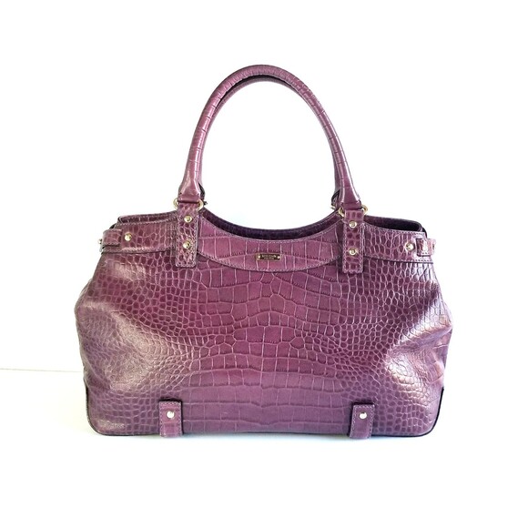 KATE SPADE Purple Stevie Carlsbad Leather Bag Embossed Croc Double Handles Purse - Picture 1 of 13
